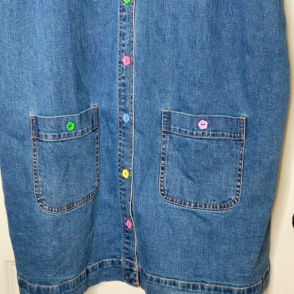 Dawn O’Porter x Joanie Denim Shirt Dress Sz 16 Rainbow Button Pockets Retro 90s - Picture 4 of 8